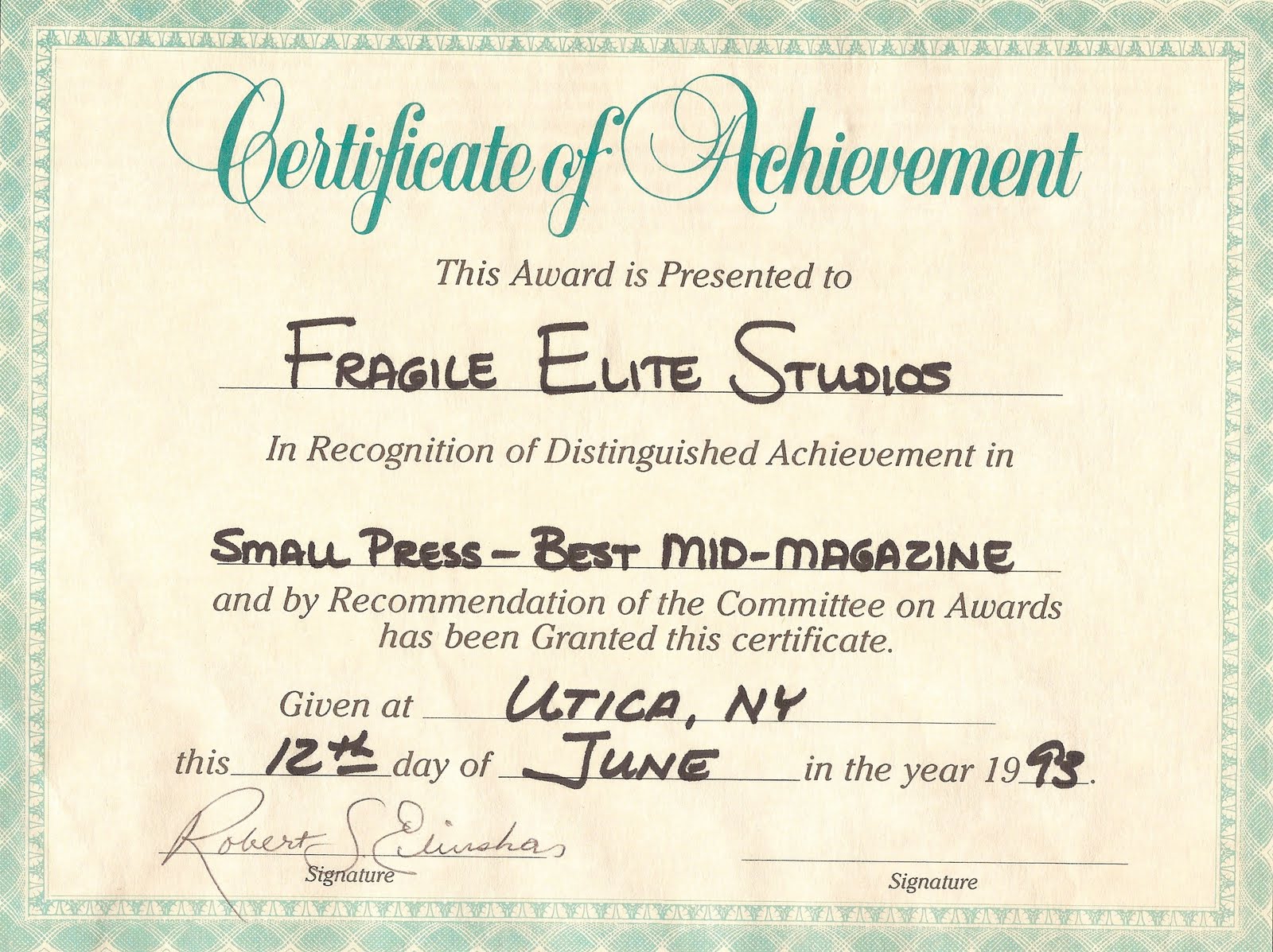 Certificate Of Winning