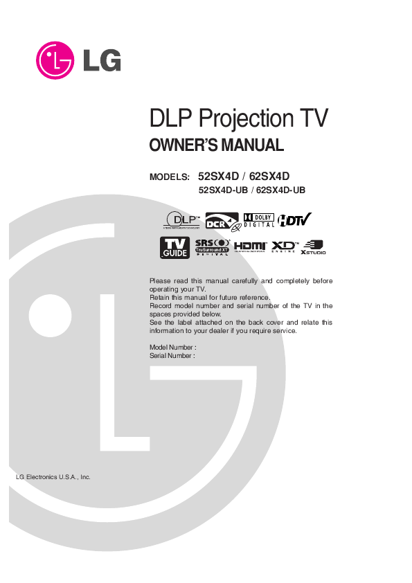 Lg Projection Tv Manual